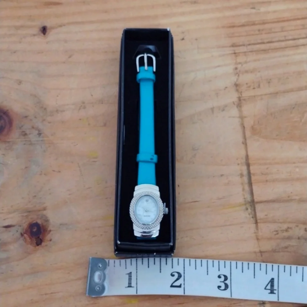 Avon Teal Leather Oval Dial Watch with Diamond Accent New in Box